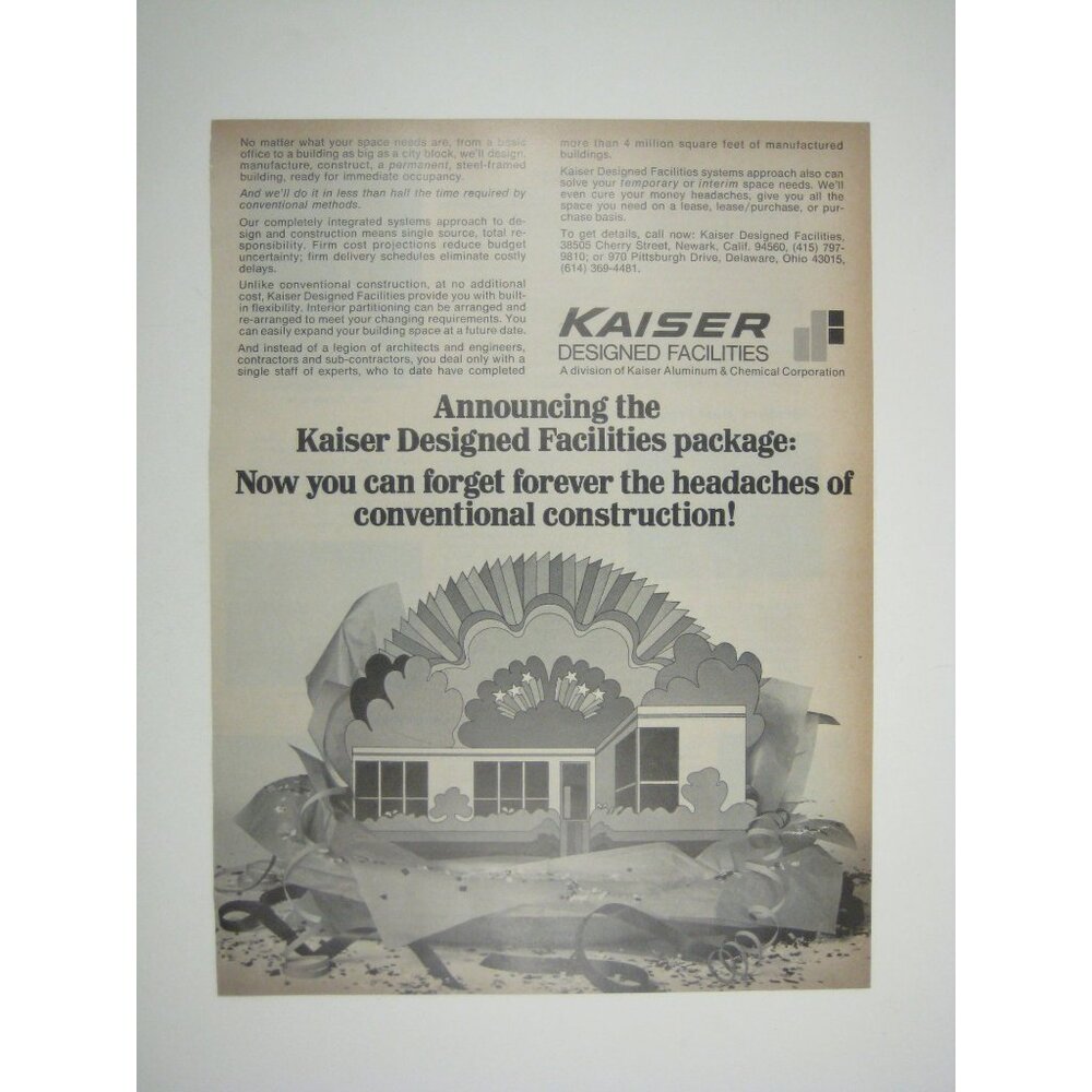 Vintage Kaiser Designed Facilities Advertisement Architectural Print 1970s